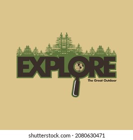 Explorar la camiseta de estilo vintage al aire libre, sudadera, capucha, diseño impreso listo para imprimir arte vectorial 