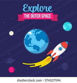 Explore The Outer Space. Vector Spaceship illustration