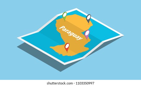 explore paraguay maps with isometric style and pin location tag on top vector illustration