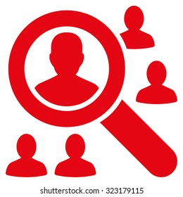Explore Patients vector icon. Style is flat symbol, red color, rounded angles, white background.