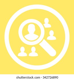 Explore Patients vector icon. Style is flat rounded symbol, white color, rounded angles, yellow background.