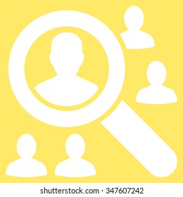 Explore Patients vector icon. Style is flat symbol, white color, rounded angles, yellow background.