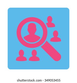 Explore Patients vector icon. Style is flat rounded square button, pink and blue colors, white background.