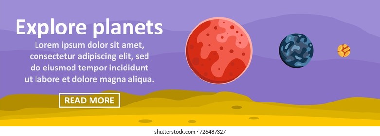 Explore planets banner horizontal concept. Flat illustration of explore planets banner horizontal vector concept for web design