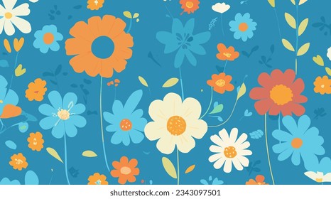 Explore playful charm with Whimsical Wildflowers: cartoon-like blooms on sky blue backdrop. Ideal for children's decor, prints, crafts. Editable, Customizable.