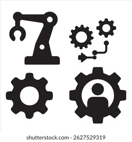 Explore a premium collection of robotics and automation icons. Robotic Arm Humanoid Robot Industrial Robot Automation Gear and smart technology designs. Ideal for engineering, tech, and UI projects