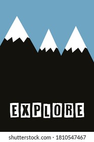 explore print poster with minimal mountain illustration