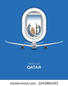Explore qatar. travel and tours illustrations vector background. travel around the world.tourism poster road trip holiday vacation