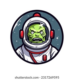 Explore the realms of the undead and outer space with this unique zombie astronaut hand drawn logo design illustration. Get noticed with a touch of otherworldly horror