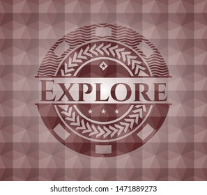 Explore red seamless badge with geometric pattern background.