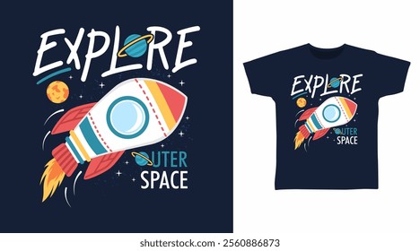 Explore rocket hand drawn illustration, vector ready for print on t-shirt and other uses.