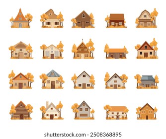 Explore rural charm with our "Traditional Farmhouse" vector set. Classic farmhouses, barns, and rustic elements perfect for design projects. High-quality, scalable graphics for any use.
