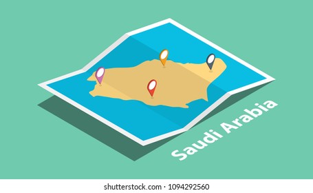 explore saudi arabia maps with isometric style and pin marker location tag on top vector illustration