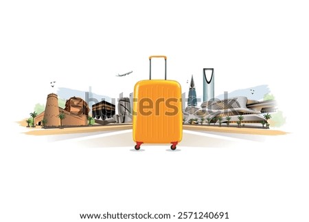 Explore Saudi arabia. Saudi arabia populer Landmark illustration.world tourism day