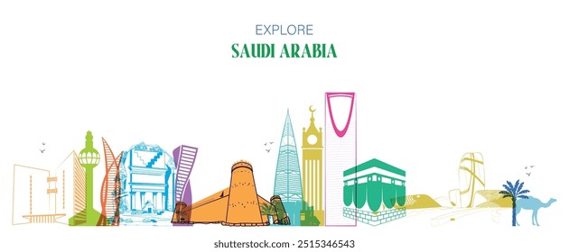 Explore saudi arabia. set of saudi arabiaicons royalty free vectors illustration art for Logo, T shirt, banner, card design