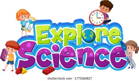 Explorar el logotipo científico con diferentes ilustraciones aisladas para niños