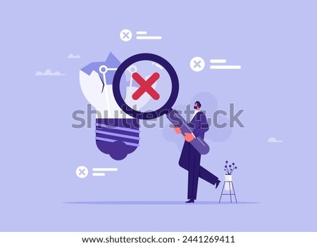 Explore or searching for mistakes business ideas concept, businessman searching for mistakes in business plan or startup idea