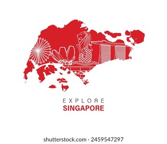 Explore Singapore.  map with singapore skyscrapers 