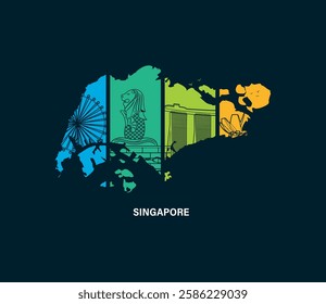 Explore Singapore.  map with singapore skyscrapers 