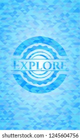Explore sky blue emblem. Mosaic background