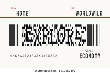 explore slogan on airline ticket barcode graphic illustration