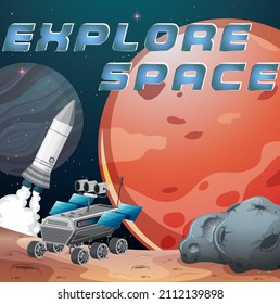 Explore Space logo on planet comet background illustration