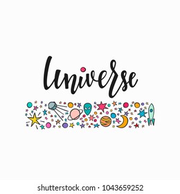 Explore space universe frame travel cosmos astronomy quote lettering. Calligraphy inspiration graphic design typography element. Hand written postcard Cute simple vector sign