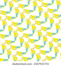 Explore a striking modern design featuring a vibrant yellow parrot in a seamless pattern. Perfect for animal-themed projects, showcasing bold colors and creative aesthetics for versatile uses.