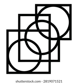 Explore structural harmony with this abstract geometric vector illustration featuring overlapping squares and circles. The design presents a series of three linear frames arranged diagonally, each seamlessly intertwined with an intersecting circular loop to create an illusion of depth and continuity. Crafted with clean black contours and balanced negative space, this minimalist pattern highlights the elegance of pure mathematical forms. It serves as an excellent asset for modern corporate logos, architectural branding, high-tech webpage backgrounds, textile print templates, or contemporary wall decals.#GeometricArt #AbstractVector #MinimalistDesign #OverlappingShapes #LineArtGraphic #GeometricLogo #VectorPattern #SymmetricalDesign #ModernArtPrint #GeometricStructure