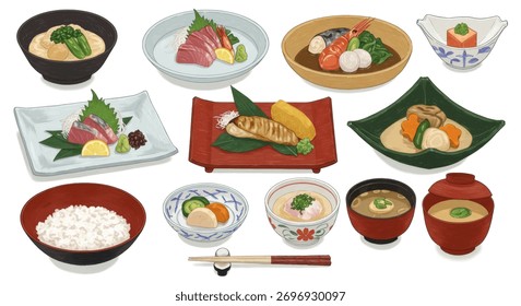 Explore uma impressionante variedade de autênticos pratos japoneses, de delicado sashimi a sopas saudáveis. Elevar seus projetos com esta coleção de culinária vibrante, 