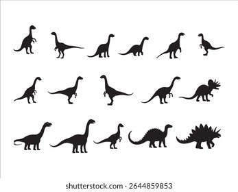 Explore a stunning collection of dinosaur silhouettes featuring diverse species on a crisp white backdrop.