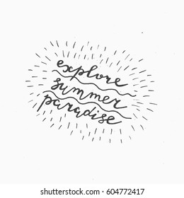 Explore summer paradise retro poster. Hand drawn vector illustration. 
