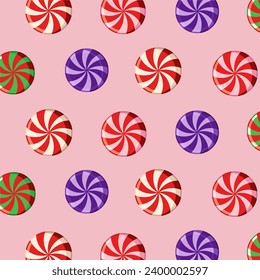 Explore the sweetness of thisvector illustration, featuring a delightful pattern of lollipops on a crisp pink background.