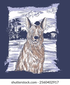 Explore this charming hand-drawn vector of a shepherd dog, showcasing its loyalty and intelligence. Perfect for dog lovers, pet-themed decor, and unique gifts!