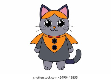 Explore this delightful vector illustration of a cute cat in a Halloween costume, perfect for holiday-themed designs. High-quality digital artwork available for instant download