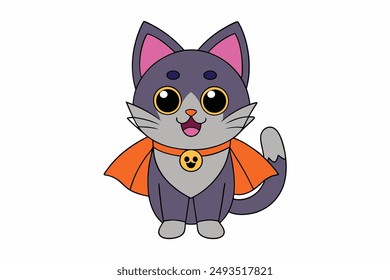 Explore this delightful vector illustration of a cute cat in a Halloween costume, perfect for holiday-themed designs. High-quality digital artwork available for instant download