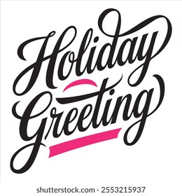 Explore this elegant holiday greeting design featuring beautiful calligraphy and a classic black and white theme, ideal for festive cards and seasonal decor.