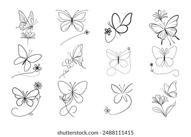 Explore this elegant vector hand-drawn illustration of a butterfly. Created with a single continuous line, it’s perfect for logos or icons. 