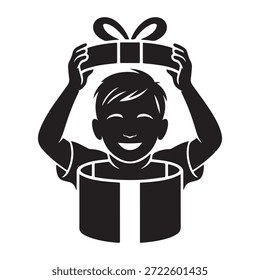 Explore este niño feliz que sale del diseño actual del Arte vectorial de la silueta de la caja, ideal para los temas festivos y las decoraciones navideñas únicas. 