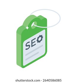 Explore this isometric icon showing seo tag