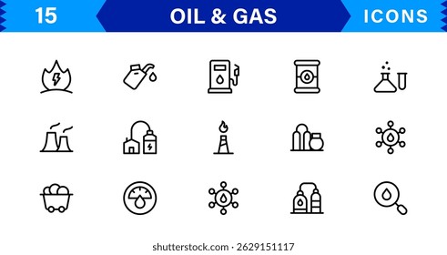 Explore this professional Oil and Gas Industry Icon Set designed for energy, fuel, and petroleum-related visuals.