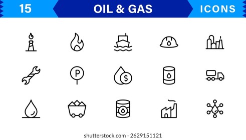 Explore this professional Oil and Gas Industry Icon Set designed for energy, fuel, and petroleum-related visuals.