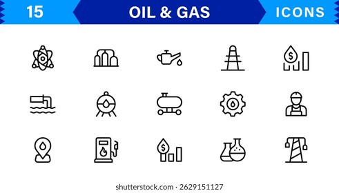 Explore this professional Oil and Gas Industry Icon Set designed for energy, fuel, and petroleum-related visuals.