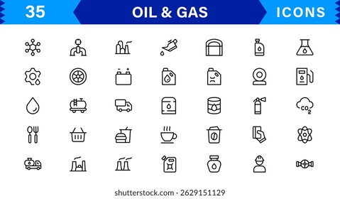 Explore this professional Oil and Gas Industry Icon Set designed for energy, fuel, and petroleum-related visuals.