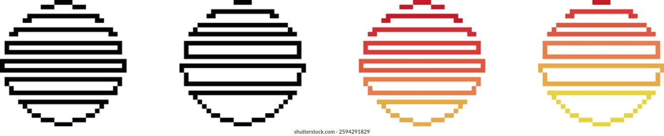 Explore this set of pixel art eggs, featuring striped designs in black, red, and orange hues.