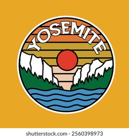 Explore this simple round vector badge design inspired by Yosemite National Park. Perfect for outdoor enthusiasts, travel lovers, and as a stylish addition to your gear!