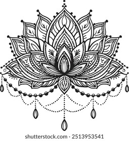 Explore this stunning AI-generated black and white lotus mandala artwork. Ideal for art enthusiasts, meditation, and coloring, its intricate pattern instills a sense of tranquility and Passion.