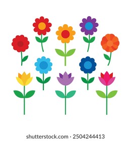 Explore this stunning collection of vibrant multicolored flower vectors, perfect for adding a burst of color and natural beauty to your digital designs. Ideal for creative projects and decor.