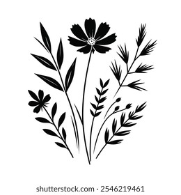 Explore this stunning Wildflower Silhouette Vector Design, featuring delicate floral shapes perfect for nature-inspired projects, wedding themes, botanical art, and minimalist designs. 