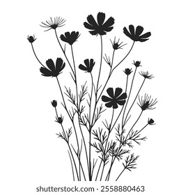 Explore this stunning Wildflower Silhouette Vector Design, featuring delicate floral shapes perfect for nature-inspired projects, wedding themes, botanical art, and minimalist designs.